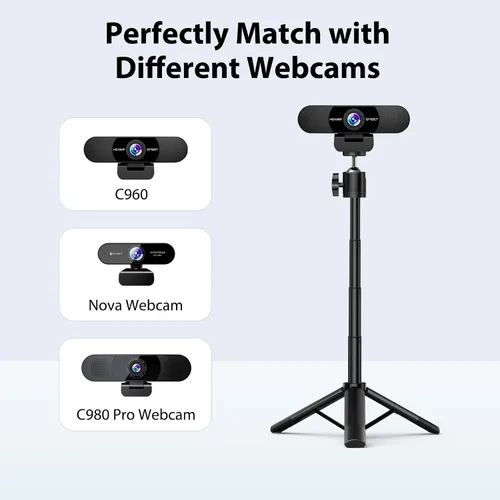 Vista 3 de EMEET - Trípode de cámara web, mini trípode profesional para cámara web, alturas ajustables con cabezal giratorio de 360°, portátil y ligero, uso