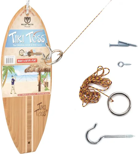 Vista 9 de Tiki Toss Ring Toss Game for Adults - Hook and Ring Games with String and Hooks for Indoor/Outdoor Use, Man Cave Decor & Stuff, Gifts for