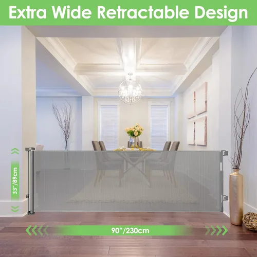 Vista 2 de Puerta retráctil extra ancha de 90 pulgadas para bebés, puerta larga para perros para amplias aperturas, puerta grande para mascotas para interiores