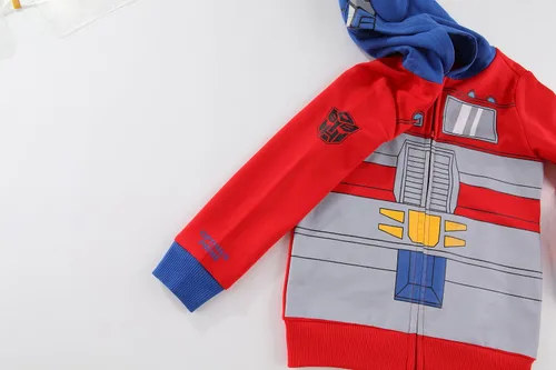 Vista 2 de Disfraz de Transformers de Hasbro: sudadera con capucha con cremallera para niños grandes, Optimus Prime y Bumblebee Rojo