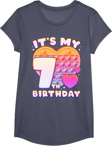 Vista 11 de Pop-it Birthday Girl 7 años de edad, Push it Pop Fidget Bubble Camiseta, Negro