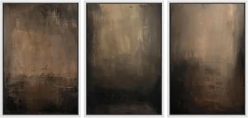 Vista 129 de SIGNFORD - Set de obras de arte en lienzo enmarcado para pared, ilustraciones abstractas de neblina del desierto en tonos neutros beige y marrón