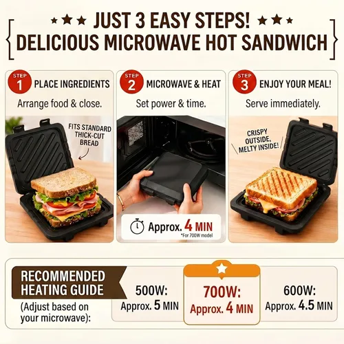 Vista 4 de Sandwichera para microondas, tostadora de microondas con correa de silicona ajustable, extraíble antiadherente para microondas a la parrilla
