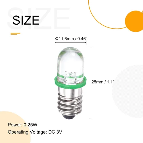Vista 2 de MECCANIXITY Bombilla LED E10 con base de tornillo DC 3V 0.25W Round Top Mini Spot Light con caja de almacenamiento, color verde, paquete de 10