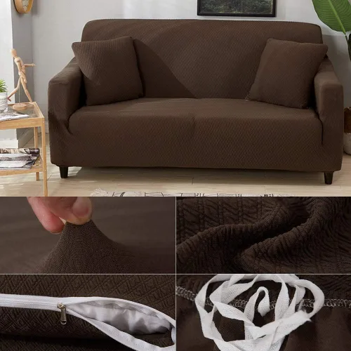 Vista 3 de JEOZBM Couch Slipcover, Brown Elastic Waterproof Sofa Cover, Slipcover Sofa Protector, Soft Furniture Protector for Home and Office, Multiple