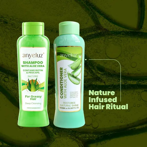 Vista 4 de ANYELUZ Juego de champú y acondicionador de aloe vera, con biotina, proporciona fuerza y vitalidad a tu cabello, elimina el exceso de aceite