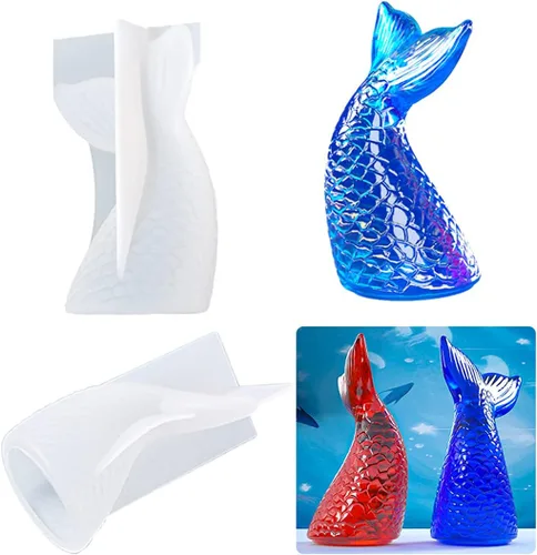 Vista 5 de Molde de cola de sirena, molde de epoxi de cristal, cola de pez 3D, moldes de resina de silicona, molde de fundición de resina epoxi, moldes