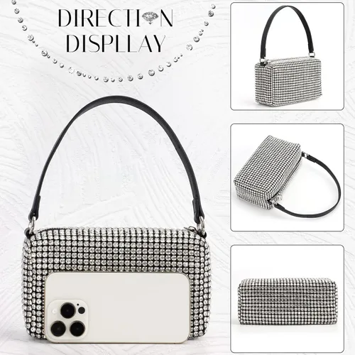Vista 3 de Fecialy Bolso de noche con diamantes de imitación para mujer, bolso cruzado de cristal, bolso de mano brillante para boda, fiesta de graduación