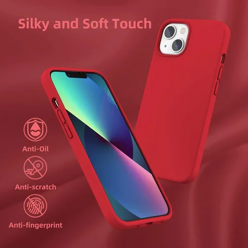 Vista 6 de Funda compatible con iPhone 13, [Protección contra caídas] [Antiarañazos] Funda protectora de silicona líquida antihuellas con forro de microfibra