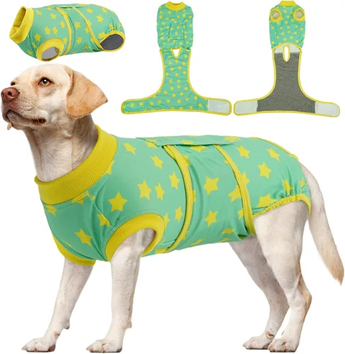 Vista 27 de Kuoser Traje de cirugía para perro, cómodo traje de recuperación para perras, mameluco protector posoperatorio, alternativa suave al cuello E