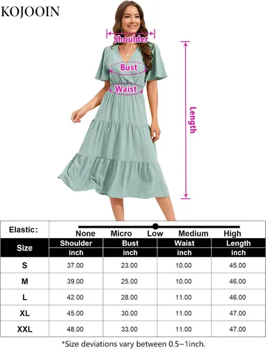Vista 6 de KOJOOIN Women's Casual Wrap V Neck Midi Dress Long Sleeve Smocked Waist Tiered A Line Pleated Flowy Long Dress