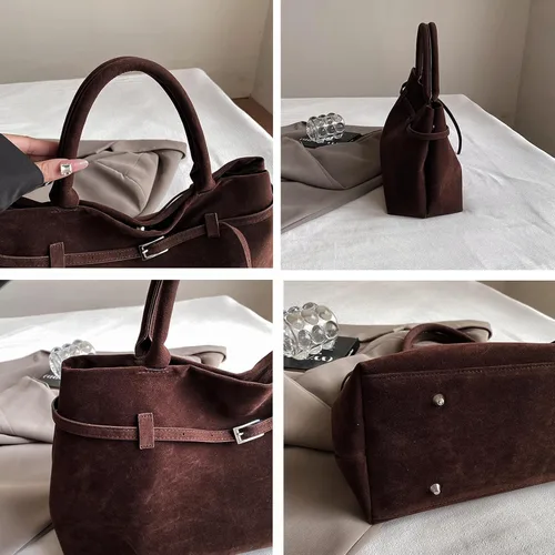 Vista 6 de Claret Vintage Suede Tote, bolso de hombro con asa superior, bolso de viaje de compras