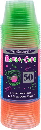 Vista 4 de Party Essentials Jager Blaster - Vasos de plástico suave, 3 onzas, 50 unidades, neón surtidos Variado neón