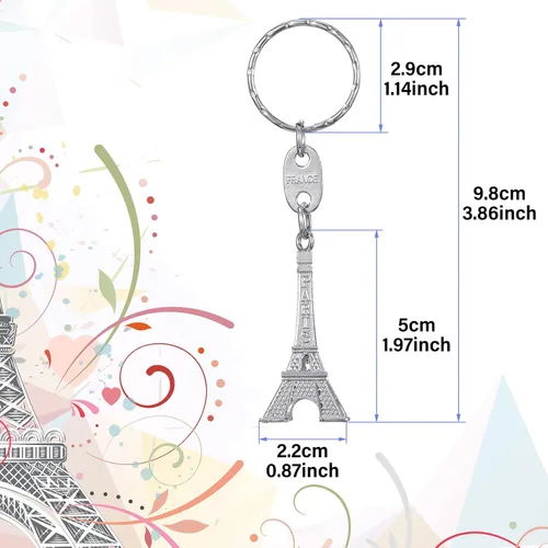 Vista 2 de Junkin 30 piezas de llavero de la torre Eiffel, decoración de llavero retro, dijes de bolso, modelo de estatua, llavero de graduación, recuerdos