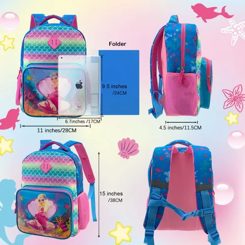Vista 3 de HAPPYSUNNY Mochila de estudiante ligera de lentejuelas reversibles de 15 pulgadas, mochila escolar, H Mermaid - Juego de cambio de imagen, Mochilas