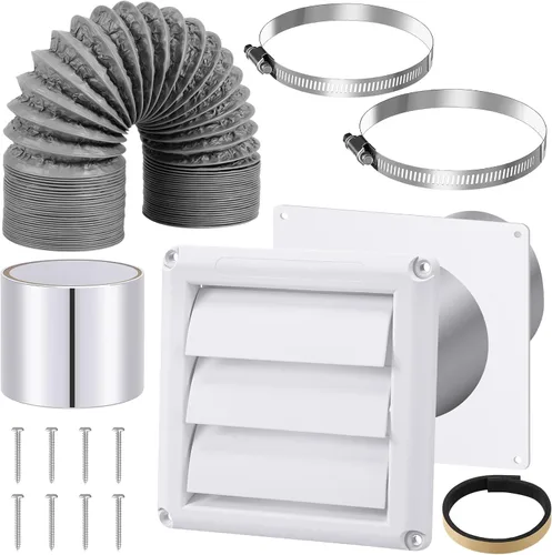 Vista 8 de Glooglitter Kit de ventilación de secadora Tubo de conducto de secadora de 4 pulgadas Conector de manguera de ventilación Kit de conductos de pared