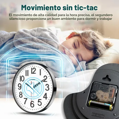 Vista 4 de GLVSAE Reloj de pared de 12 pulgadas sin tictac, relojes de pared que funcionan con pilas, grandes, fáciles de leer con dial estereoscópico