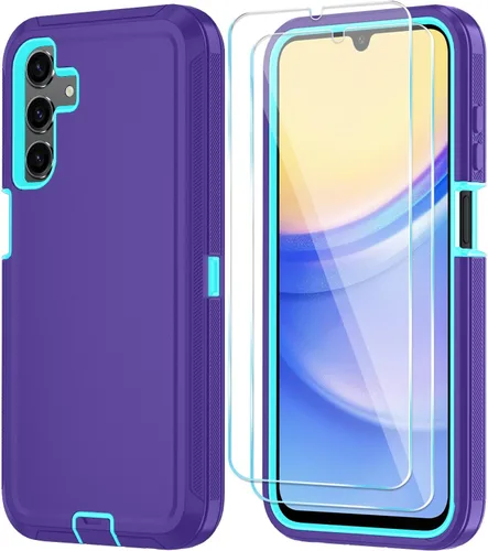 Vista 10 de Qinmay Funda para Samsung Galaxy A15 5G con protector de pantalla HD, resistente a los golpes y a las caídas, funda de 3 capas para Galaxy A15, Negro