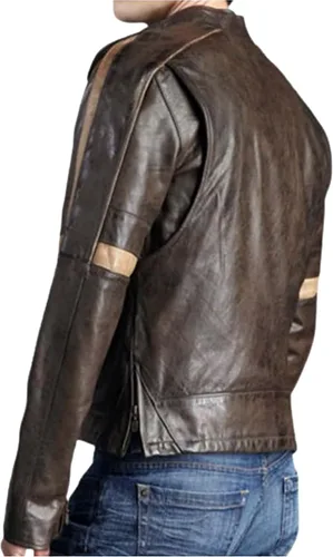 Vista 2 de Tom Cruise War of the World - Chaqueta vintage de cuero marrón para motocicleta Cafe Racer para hombre