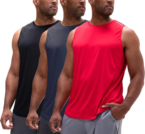 Vista 12 de DEVOPS Paquete de 3 camisetas sin mangas para hombre, ajuste seco Carbón/Rojo/Amarillo