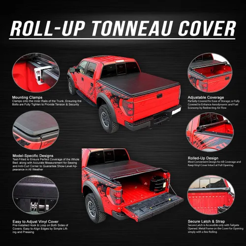 Vista 2 de DNA MOTORING TTC-RU-031 - Cubierta suave enrollable para caja de camioneta compatible con plataforma Fleetside/Styleside de 5 pies y 7.5 pulgadas