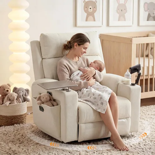 Vista 10 de Sillón reclinable giratorio eléctrico con reposacabezas y lumbar ajustables Marrón