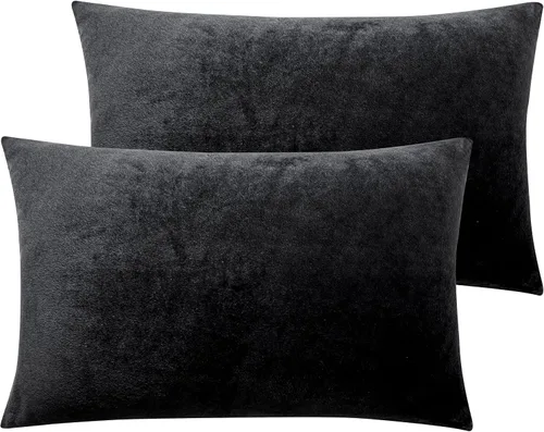 Vista 44 de NTBAY Fundas de almohada de terciopelo con cremallera, paquete de 2 fundas de almohada de viaje de franela de lujo, 13 x 18 pulgadas, color negro