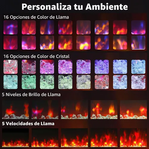 Vista 4 de Chimenea eléctrica de 36", 16 llamas ajustables, independiente/montada en pared/empotrada, inserto de chimenea de 1400W, chimenea eléctrica de pared
