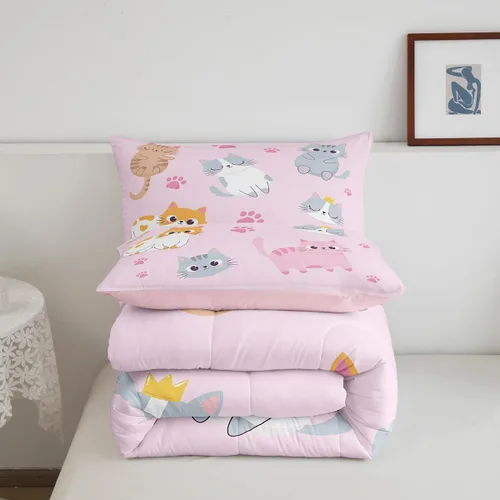 Vista 7 de Erosebridal - Juego de edredón para niños tamaño individual con diseño de gatos coloridos; juego de ropa de cama para niñas estilo Kawaii Patrón 38