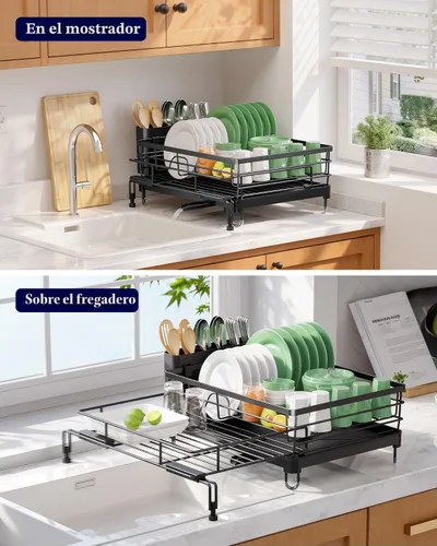 Vista 7 de Kitsure Escurridor extensible para platos – Escurridor de platos resistente al óxido para encimera de cocina con patas de soporte ajustables