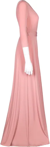 Vista 3 de Bon Rosy maxi vestido ceñido de mangas 34 y escote en V liso para mujer