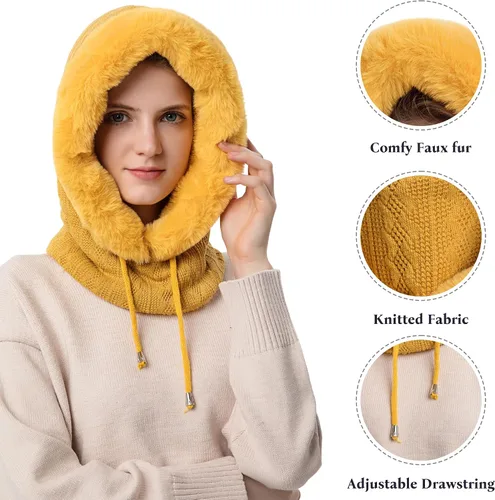 Vista 16 de HUAMULAN Gorro de invierno de una pieza para mujer, pasamontañas de forro polar, pasamontañas, máscara facial, bufanda, orejeras, esquí, nieve