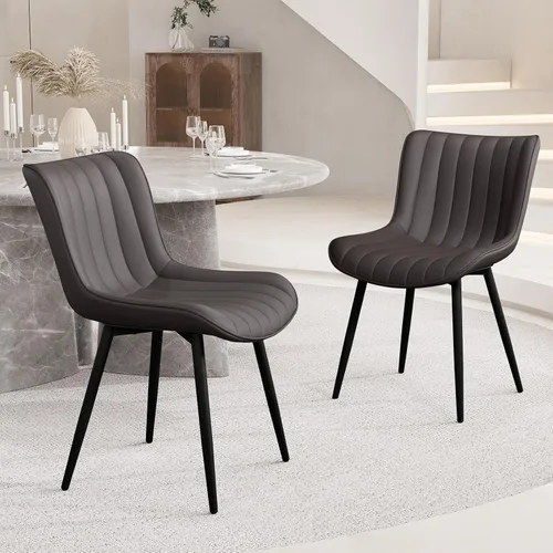 Vista 16 de YOUNUOKE - Juego de 2 sillas de comedor modernas de mediados de siglo, piel sintética azul Faux leather upholstery with blue metal legs. Fits