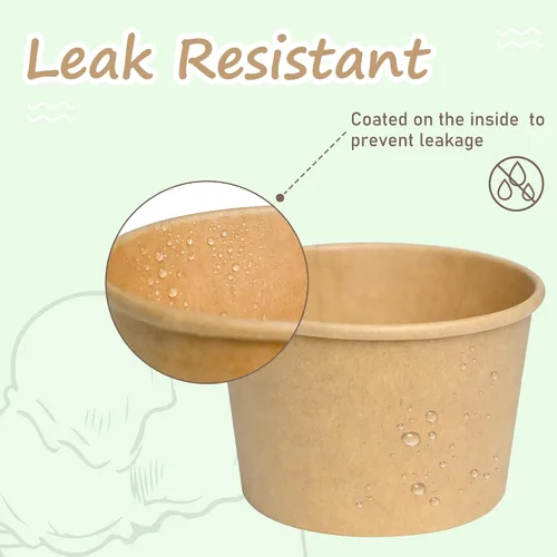 Vista 4 de ESSENTIAL Tazas de helado de papel, 50 piezas 8 onzas Cuencos desechables para postres para alimentos calientes o fríos, tapas no incluidas