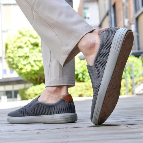 Vista 7 de konhill Zapatos deportivos sin cordones para hombre, mocasines de punto para caminar, espuma viscoelástica, para conducir, trabajo, patinaje