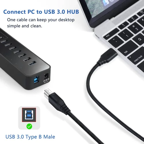Vista 3 de OKRAY Cable USB 3.0 A a B, paquete de 2 cables de nailon trenzado tipo A macho a B macho de 6 pies para concentrador USB/controladores duros