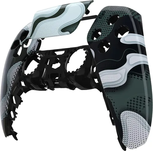 Vista 3 de eXtremeRate Carcasa frontal de camuflaje negro y blanco compatible con el controlador PS5 carcasa de repuesto para bricolaje cubierta táctil