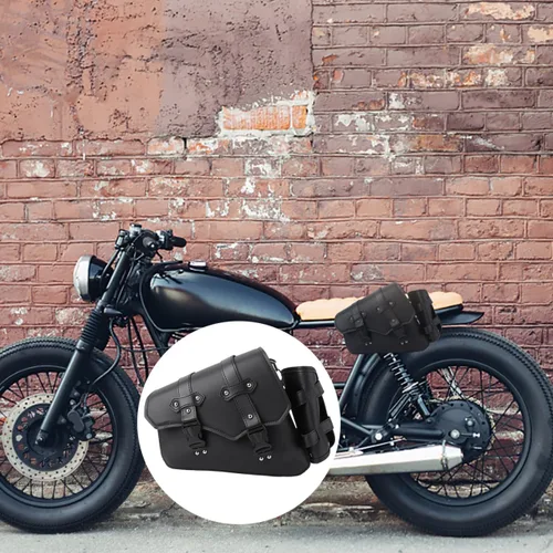 Vista 4 de Homoyoyo Bolsa de brazo oscilante, basculante para motocicletas, basculante de motocicleta con soporte para botella de agua, cuero sintético negro