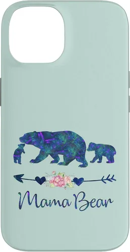 Vista 4 de Teal Blue Purple Floral Mama Bear and Two Cubs Green Mint Case for iPhone 16