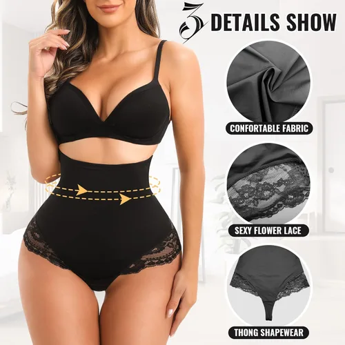Vista 4 de Tanga moldeadora de cintura alta para mujer con control de abdomen, ropa