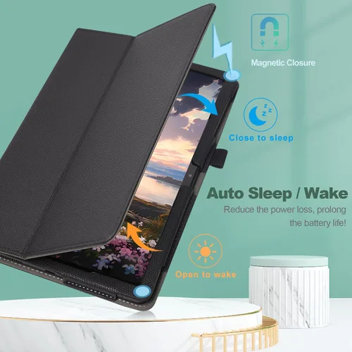 Vista 4 de Funda para tablet T-Mobile Revvl Tab 5G - Funda de piel sintética con soporte para lápices, color negro