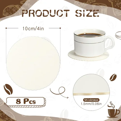 Vista 2 de Harloon 8 Pcs Disposable Paper Coasters for Drinks Bulk 4 Inch Bar Cardboard Scalloped Edge Absorbent Round Coasters for DIY Crafts Cup Catering