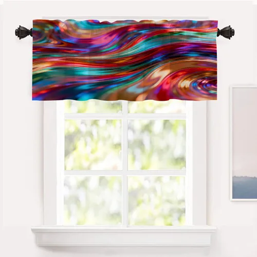 Vista 53 de Shrahala Blue Bright Blackout Curtain Tiers, Colorful Acrylic Paint Pour Abstract Design Kitchen Valance Light Blocking Tier Drapes with Rod Pocket