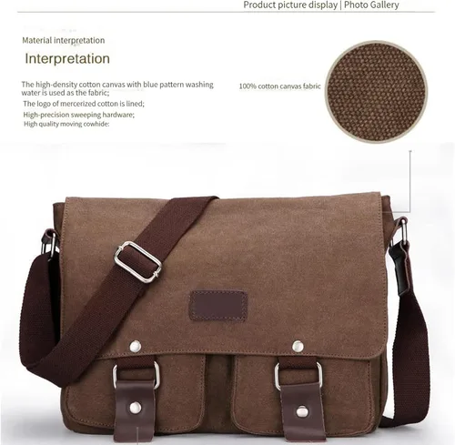 Vista 5 de Bolso de mensajero para hombre Gutim de lona, bolso de hombro retro cruzado mochila militar, Gris