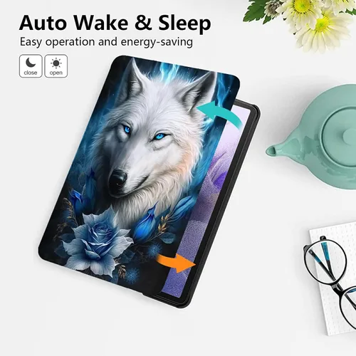 Vista 155 de Funda para tablet Fire 7 (12ª generación, versión 2022), delgada, a prueba de golpes, delgada, de piel sintética, con función de apagado/encendido