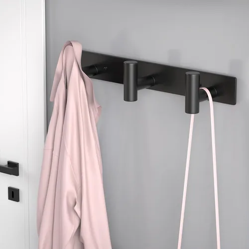 Vista 4 de PMMASTO Perchero montado en la pared, 3 ganchos de pared en forma de T para colgar, riel de ganchos para abrigos de acero inoxidable resistente