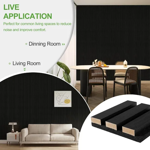 Vista 15 de Paquete de 2 paneles de madera para pared, paneles acústicos de listones de madera de 48 x 24 pulgadas, paneles acústicos para decoración de paredes
