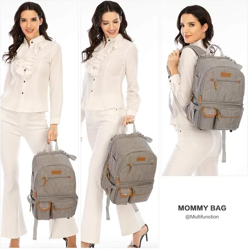 Vista 2 de Mochila para extractor de leche, bolsa enfriadora y resistente a la humedad, doble capa para madre, mochila de trabajo al aire libre con Gris