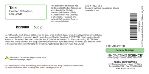 Vista 2 de Polvo de talco al 95% de grado de laboratorio, malla 325, 17.64 oz - The Curated Chemical Collection