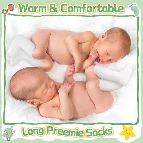 Vista 6 de Mepase 20 París - Calcetines hasta la rodilla para prematuros, calcetines largos para bebés prematuros, calcetines para prematuros NICU para niñas